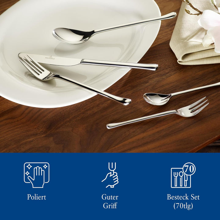 Villeroy &amp; Boch - Udine Besteckset 70-teilig Silber, Spülmaschinenfest, Besteck Set für 12 Personen,