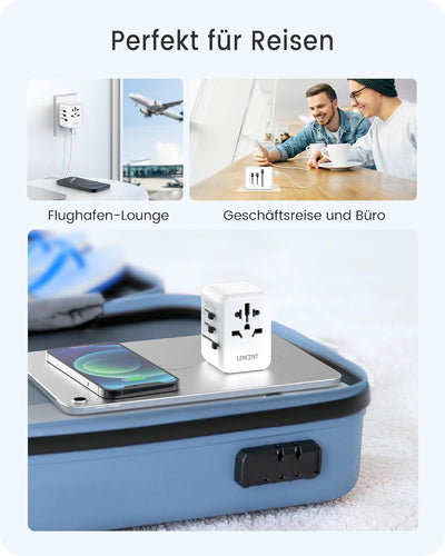 LENCENT Universal Reiseadapter Weltweit Internationaler Adapter mit 3 USB & Typ-C PD Ladeanschlüssen