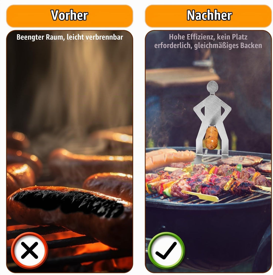 4stk Lustiger BBQ Hotdog Halter, Wurstbräter Ständer in Männerform aus Edelstahl Tragbares Neuartige