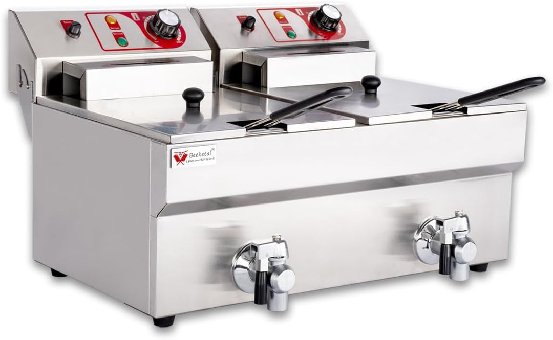 Beeketal 'BTF20B' Doppel Kaltzonen Fritteuse (2 x 9 Liter Volumen für max. 2 x 6 Liter Öl) Edelstahl