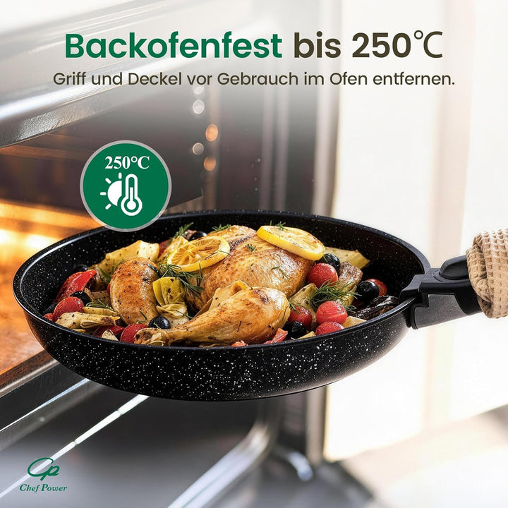 Chef Power Pfannenset Topfset 19-teilig, Titan-Keramik-Antihaft Kochgeschirr Set mit abnehmbaren Gri