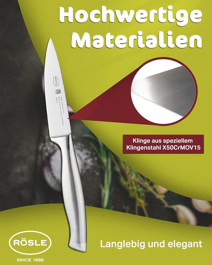 RÖSLE Spickmesser Basic Line 9cm - Hochwertiges Messer für Garnieren und Spicken von Fleisch, Küchen