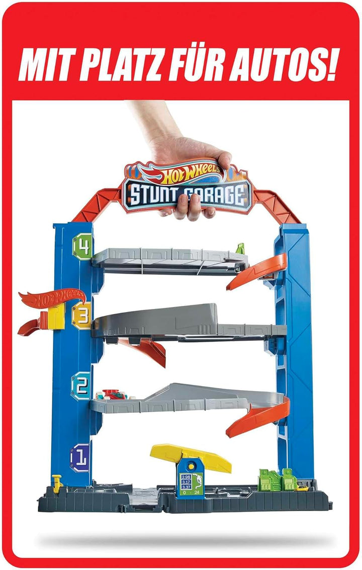 Hot Wheels GNL70 City Stunt Garage-Spielset, Geschenk für Kinder von 3 bis 8 Jahren, mit Aufzug zu d