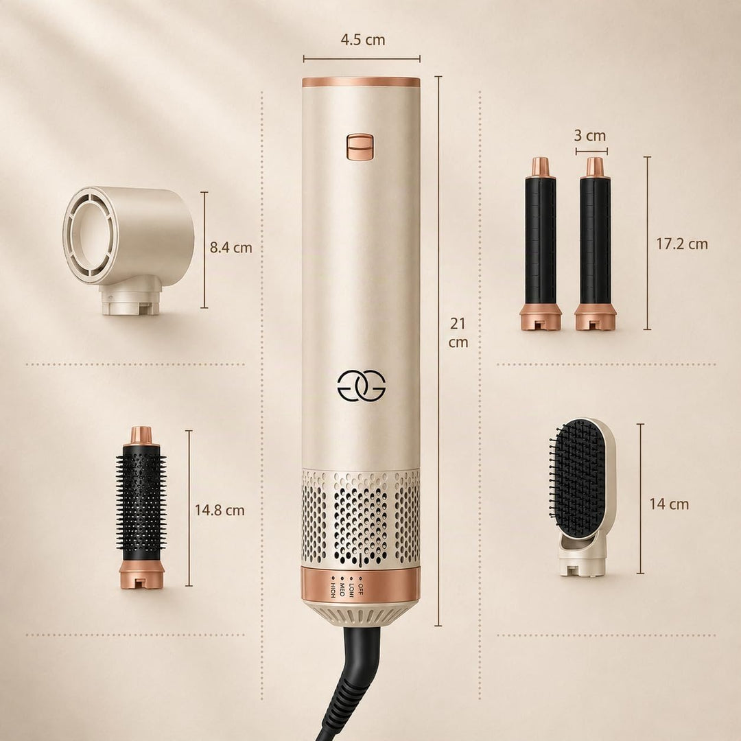 Airstyler 5-in-1 Lockenstab, Golden Goods Hairstyler Set mit Warmluftbürste, Glättbürste, 1000W Haar