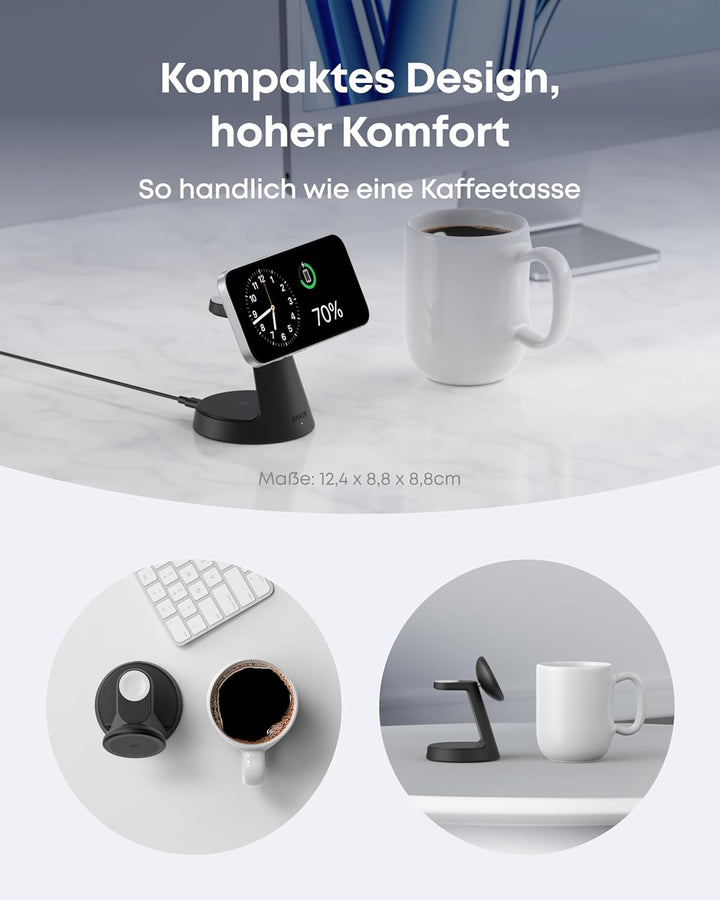 Anker MagGo 3-in-1 15W MagSafe kompatibles Ladegerät, iPhone Induktive Ladestation, Qi2-zertifiziert