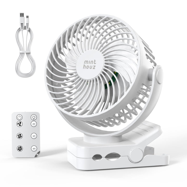 Minthouz USB Tischventilator leise mit 12000mAh Ventilator Akku – Tragbarer Clip-Ventilator mit Fern