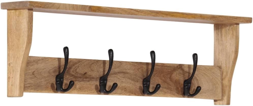 Hothingwell Wandgarderobe, Mangoholz, massiv, 4 Haken | Mit Regal, praktisches Design, tropisches Ha