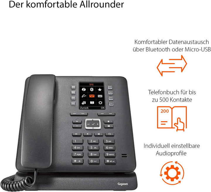 Gigaset T480HX - Tischtelefon zum schnurlosen Anschluss an DECT-Basis oder Router - grosses Farbdisp
