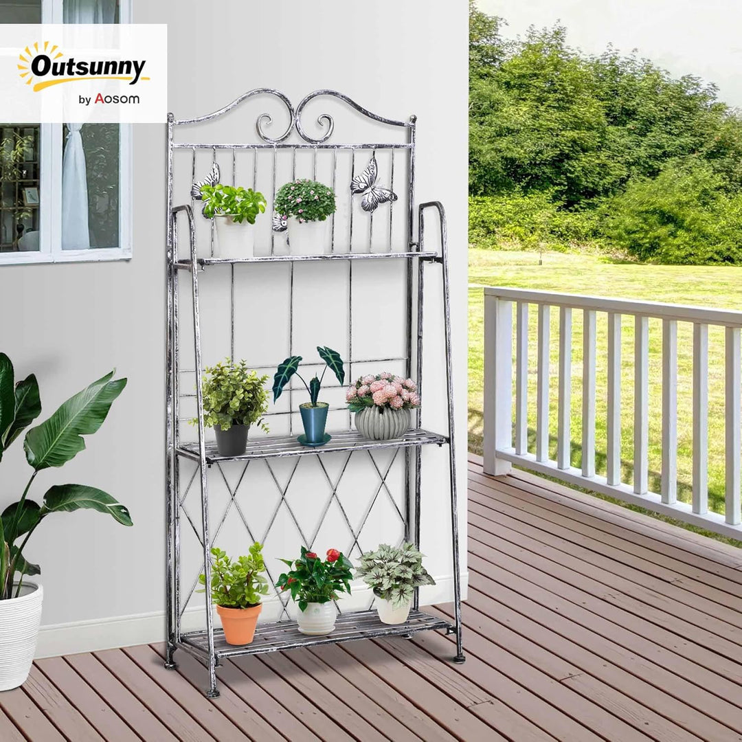 Outsunny Pflanzregal Pflanzenständer Blumenregal Blumenständer Blumentreppe Gartenregal 3 Ebenen Met