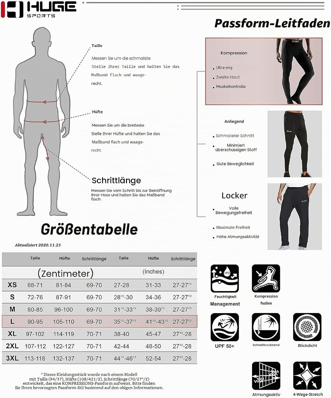 HUGE SPORTS Herren Splice Schwimmhose Kompression Jammer Lang Wilde Serie S Schwarz, S Schwarz