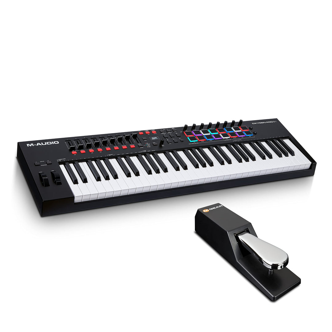 M-Audio Oxygen Pro 61 + SP-2 - USB MIDI Controller mit anschlagdynamischen 61 Tasten, 16 anschlagdyn