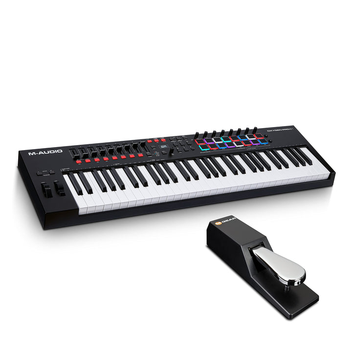 M-Audio Oxygen Pro 61 + SP-2 - USB MIDI Controller mit anschlagdynamischen 61 Tasten, 16 anschlagdyn