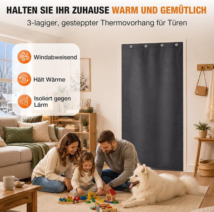Lapalife Wärmeschutzvorhang für Tür L204cmxB82cm,Thermo Türvorhang Winddichte Kältebeständige für Ei