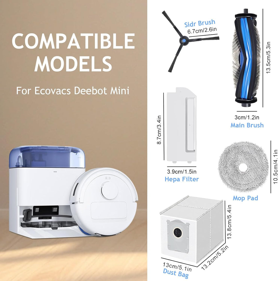 18 Stück Ersatzteil für ECOVACS DEEBOT Mini Saugroboter Zubehör,1 Hauptbürste,4 Wischtücher,4 Staubb
