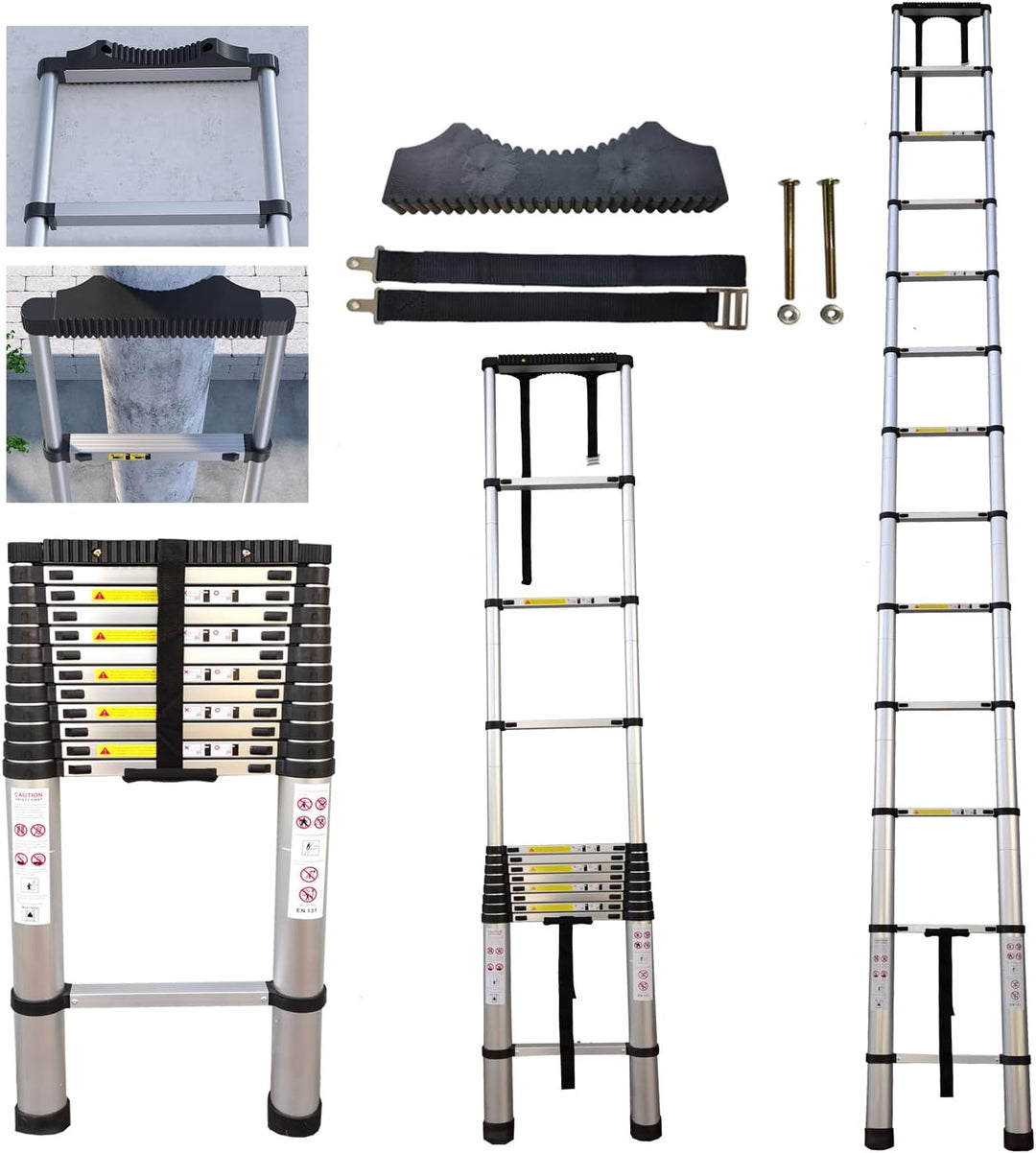 Hooha 5,1M Aluminium Teleskopleiter mit Anti-rutsch Gummipuffer Telescoping Ladder Ausziehleiter Bel