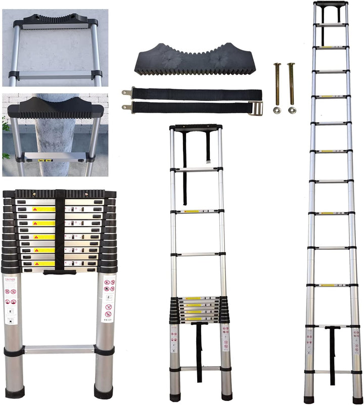 Hooha 5,1M Aluminium Teleskopleiter mit Anti-rutsch Gummipuffer Telescoping Ladder Ausziehleiter Bel