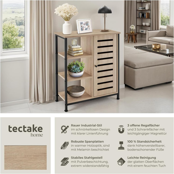 tectake Sideboard mit 3 Fächern und Schrankfach, 71 x 32 x 82 cm, Industrie-Design, Holz Kommode für