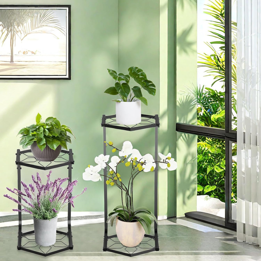 LAGAHS 2 Etagen Pflanzenständer Blumenständer Metall für den Innen- und Aussenbereich, Schwarz Verst