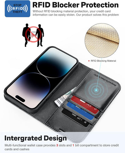 OCASE Hülle iPhone 14 Pro [Abnehmbare magnetische Hülle] [Kabelloses Laden] [Displayschutz] [Kartenf