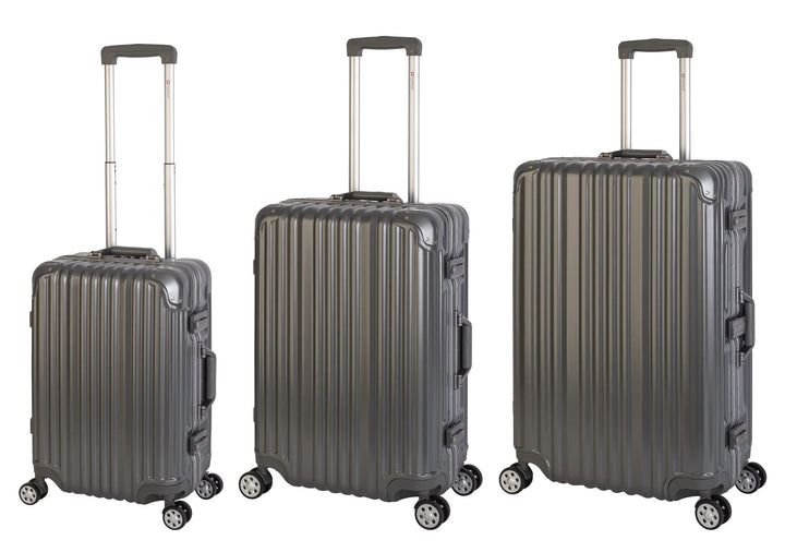 Travelhouse London Koffer Grau S-55cm, M-65cm, L-77cm · 3er-Set · Alu Rahmen · Polykarbonat Hartscha
