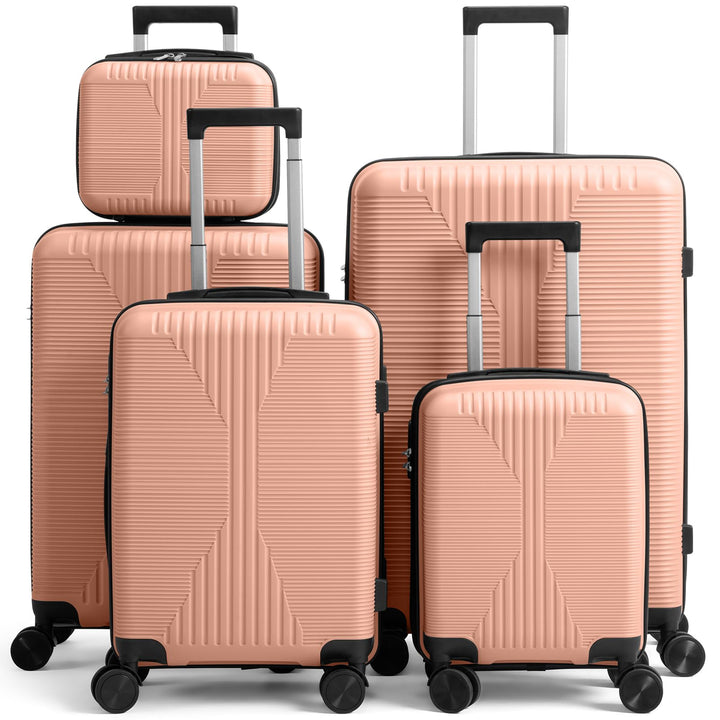 LEADZM Koffer Set 5 teilig mit Kosmetikkoffer aus PP (Altrosa) | 4x stossfester, kältefest bis -35 °