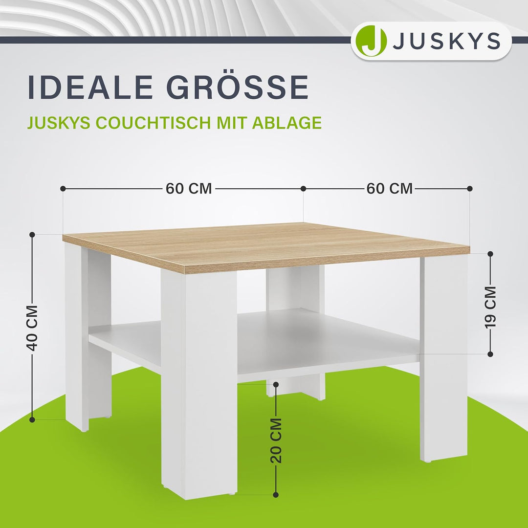 Juskys Couchtisch mit Ablage 60x60x40 cm - Holz, pflegeleicht, robust - Moderner Beistelltisch für Z