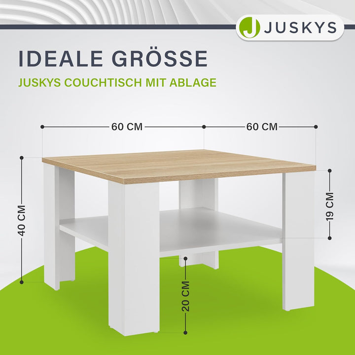 Juskys Couchtisch mit Ablage 60x60x40 cm - Holz, pflegeleicht, robust - Moderner Beistelltisch für Z