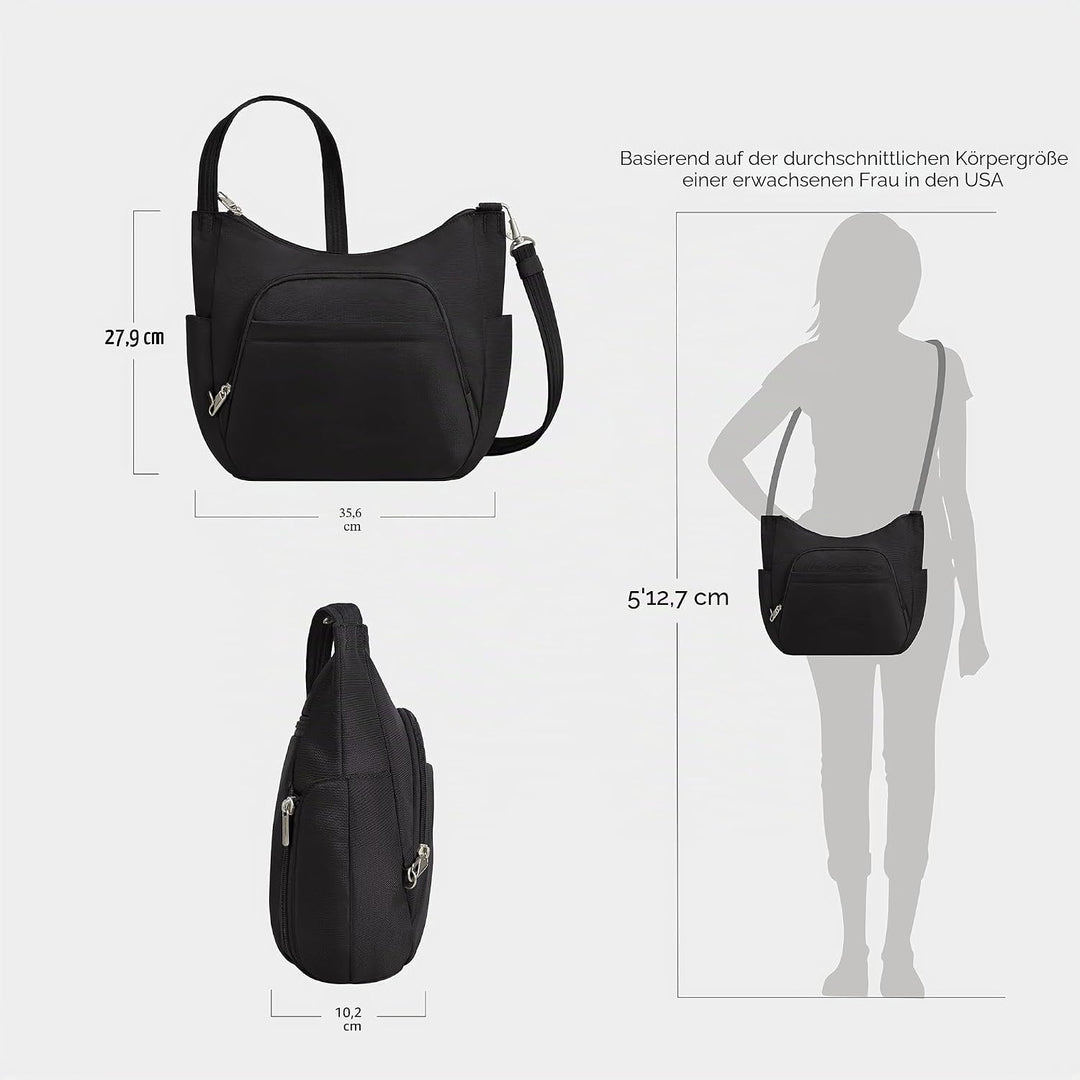 Travelon Damen Diebstahlsicher Umhängetasche, Scharz, 25 Zoll EU 25 Zoll Scharz, 25 Zoll Scharz