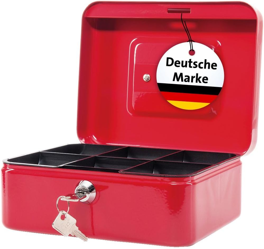 MAUL Geldkassette aus Stahl 20x16x9cm | Geldkassette abschliessbar | Münzgeld-Einsatz herausnehmbar