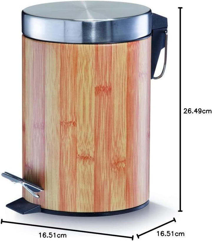 Zeller 18561 Treteimer, 3 Liter, Bamboodekor, Metall ø17 x 26 cm