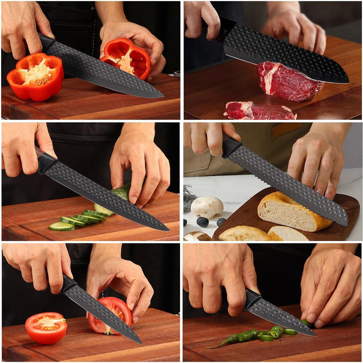 7 Stücke Messer Set Mit magnetischer Messerhalter,Küchen Messerset,Kochmesser,Santoku Messer,Gemüsem