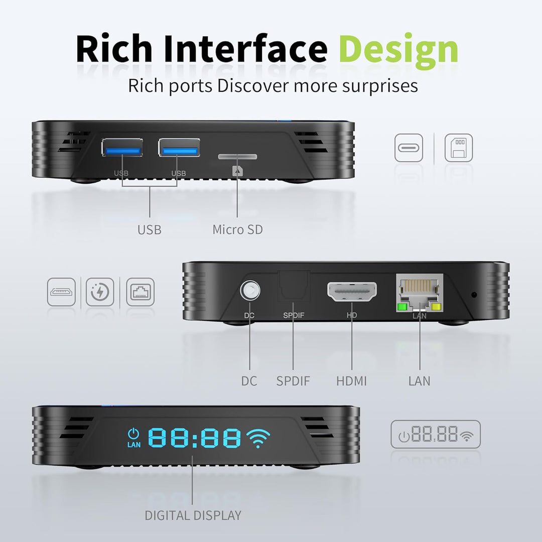 RUPA Android TV Box, 2025 8K Neueste Android Box 13.0 mit RAM 4G ROM 64G WiFi6 Enternet 10/100M Blue