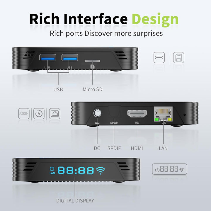 RUPA Android TV Box, 2025 8K Neueste Android Box 13.0 mit RAM 4G ROM 64G WiFi6 Enternet 10/100M Blue