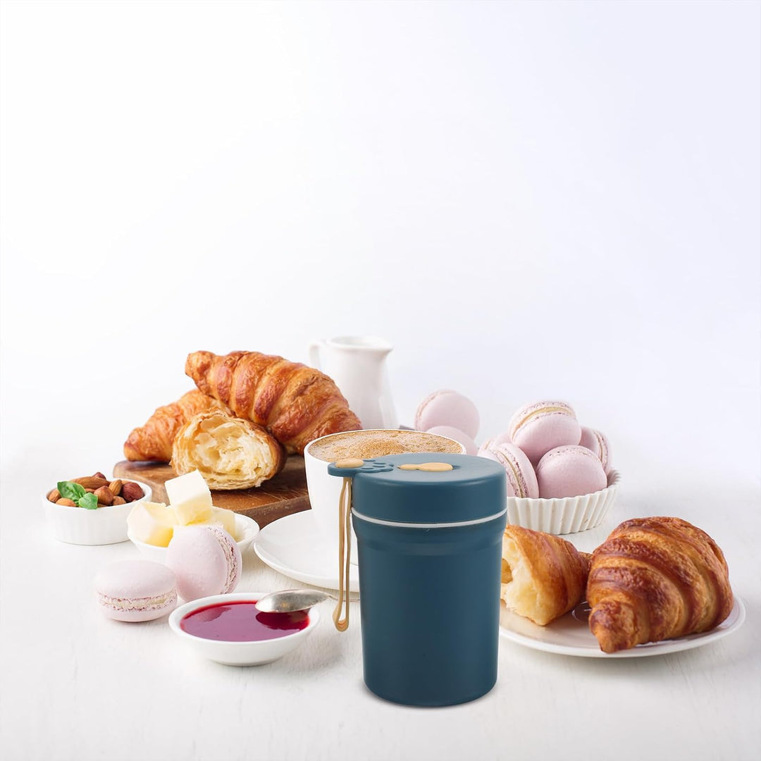 Mikrowellengeeigneter Isolierter Frühstücksbecher mit Henkel und Löffel 350ml Doppelwandiger Auslauf