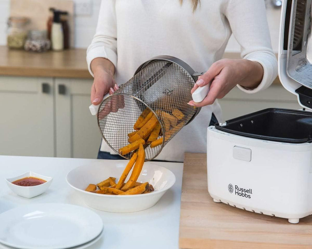 Russell Hobbs Heissluftfritteuse, rotierender Frittierkorb, Touch Control Display, Rotisseriespiess,