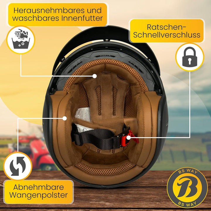 Jethelm mit Visier by BS Way: Hochwertiger Motorradhelm, ECE-Zertifiziert für Herren und Damen -  Id