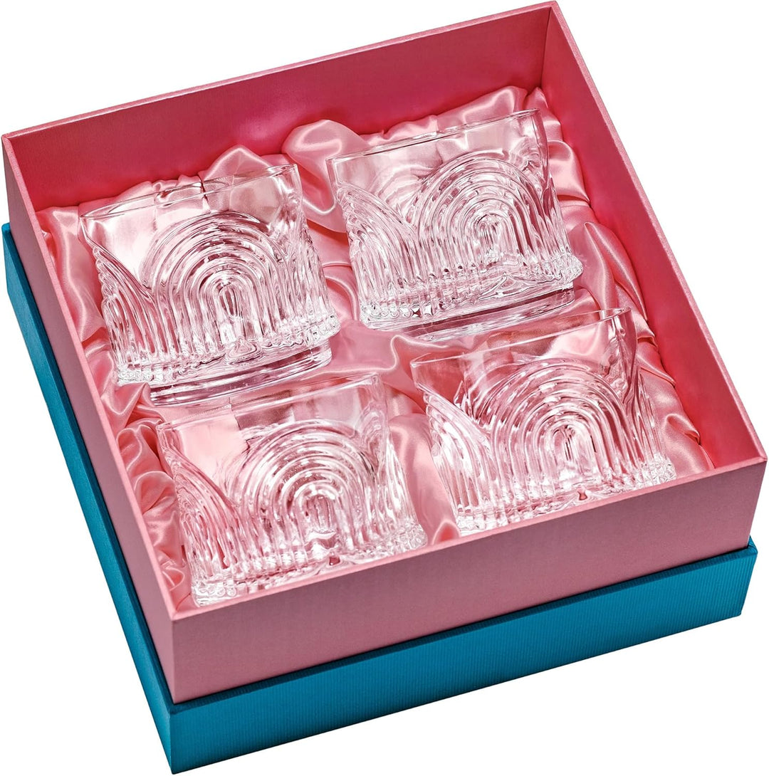 GLASSIQUE CADEAU Vintage Art Deco 1920er Gin, Rum, Whiskey Kurze Cocktailgläser mit Relief | 4er Ges