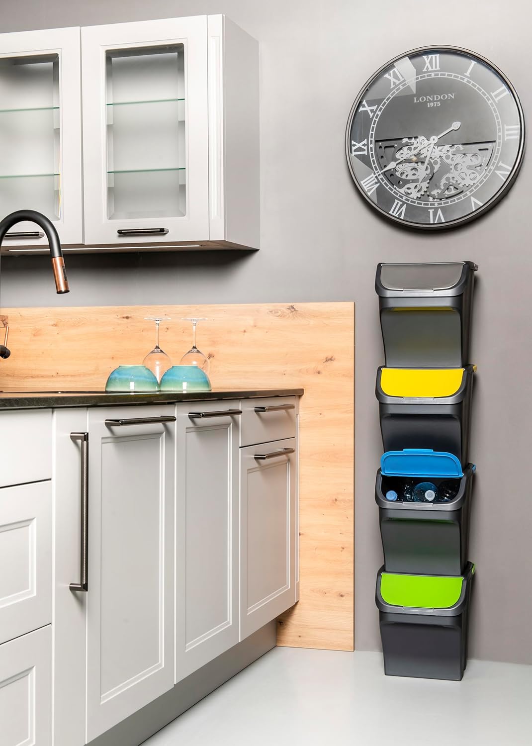 M Home by Mazzei Mülleimer zur Mülltrennung, 25 l, recycelter Kunststoff, stapelbar, Griff, abnehmba