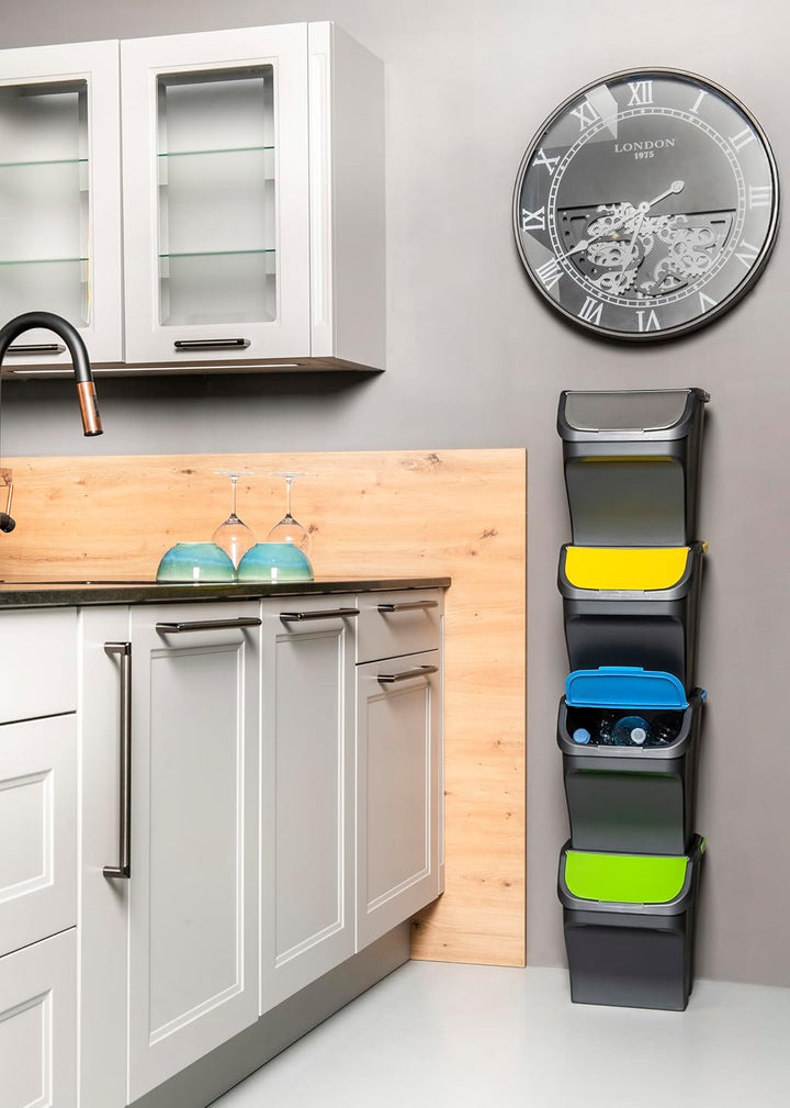 M Home by Mazzei Mülleimer zur Mülltrennung, 25 l, recycelter Kunststoff, stapelbar, Griff, abnehmba