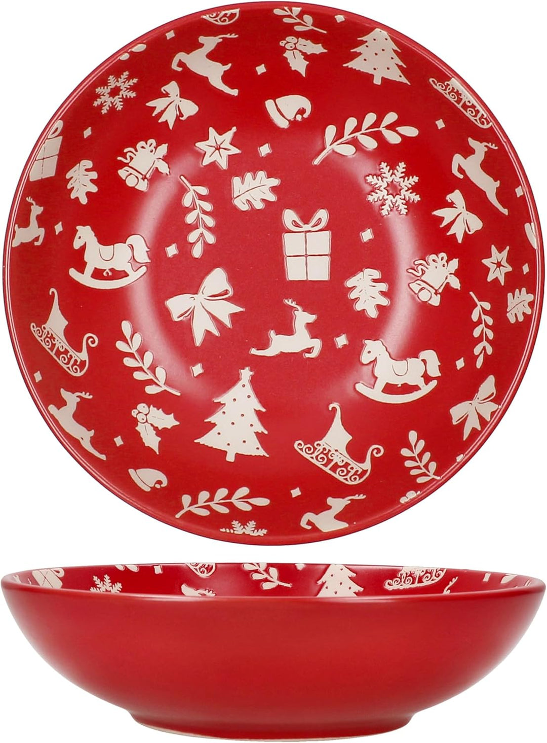 MamboCat 6er Set Advent Suppenteller I 480ml I winterliche Tiefe Teller aus Steingut in Rot mit Weih