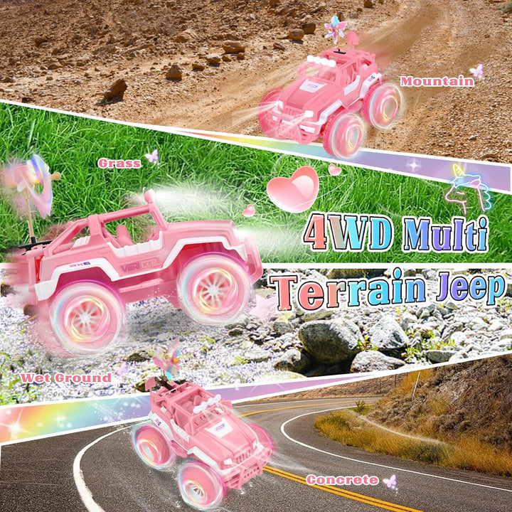 Ulikey Ferngesteuertes Auto, Off Road Auto mit LED Scheinwerfern, 1:16 SUV Pink Jeep, Offroad Auto K