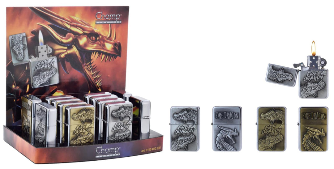 Benzinfeuerzeug Sturmfeuerzeug “Fire-Dragon“ Silber und Bronze (Wird ohne Benzin verkauft) (12 Stück
