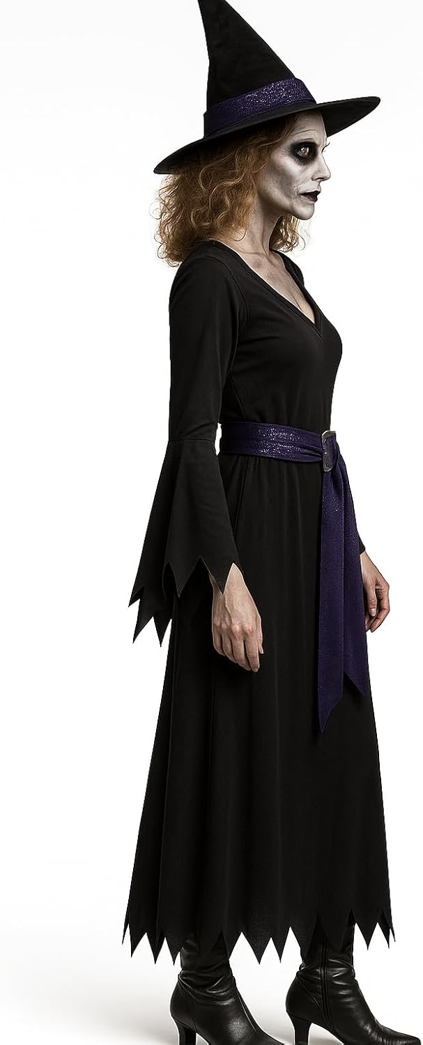 Foxxeo lila schwarzes Hexen Kostüm mit Hexenhut für Damen - Grösse M-XXXXL - Fasching Karneval Hallo