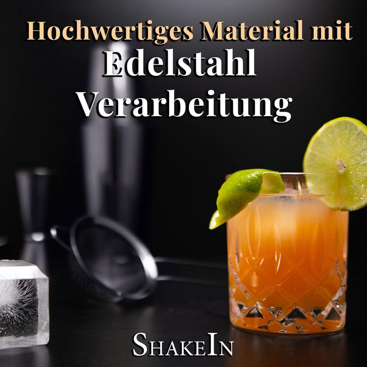 SHAKEIN Cocktail Set 12-teilig | Edles Cocktail Shaker Set in Schwarz | Grosses Cocktail Mix Set | 7