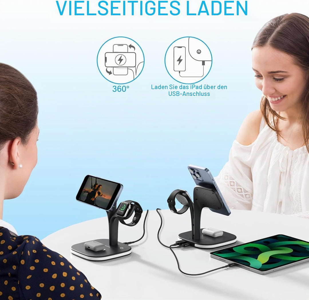 3 in 1 Ladestation Apple Watch und iPhone, Magnetischer Wireless Charger Induktive Ladestation iPhon
