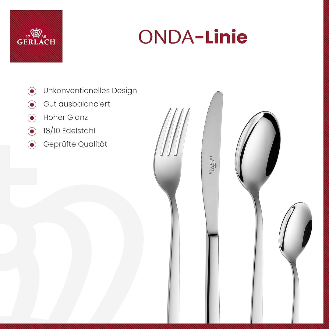 Gerlach Onda Besteck-Set 6 Personen Spülmaschinenfest Essbesteck Edelstahl Tafelbesteck Messer Gabel