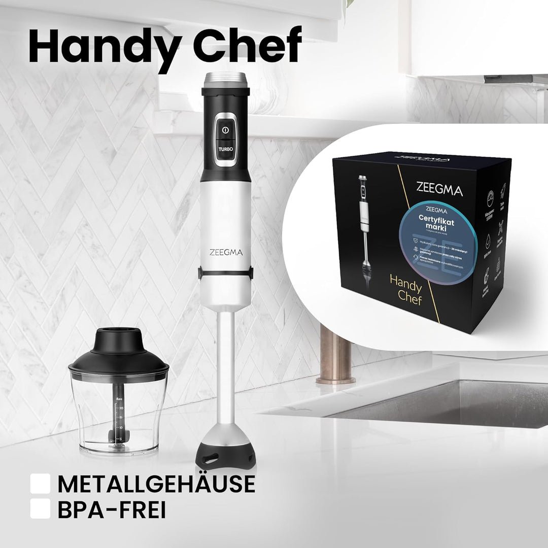 ZEEGMA Handy Chef Stabmixer 5in1 multifunktional 1500W, Düsensatz: Pürierstab, Mixer, Quirl, Rührhak