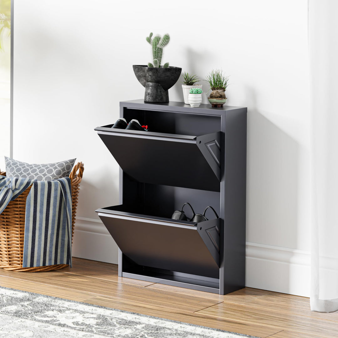 [en.casa] Schuhschrank Sokndal Schuhkipper mit 2 Klappen Metall Schuhkommode für 4 Paar Schuhe 71 x