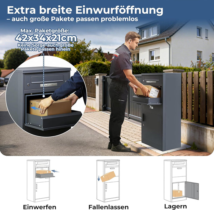 Zedelmaier Paketbox Briefkasten mit grossem Paketfach, XXL Paketbriefkasten für Aussenbereich, perso