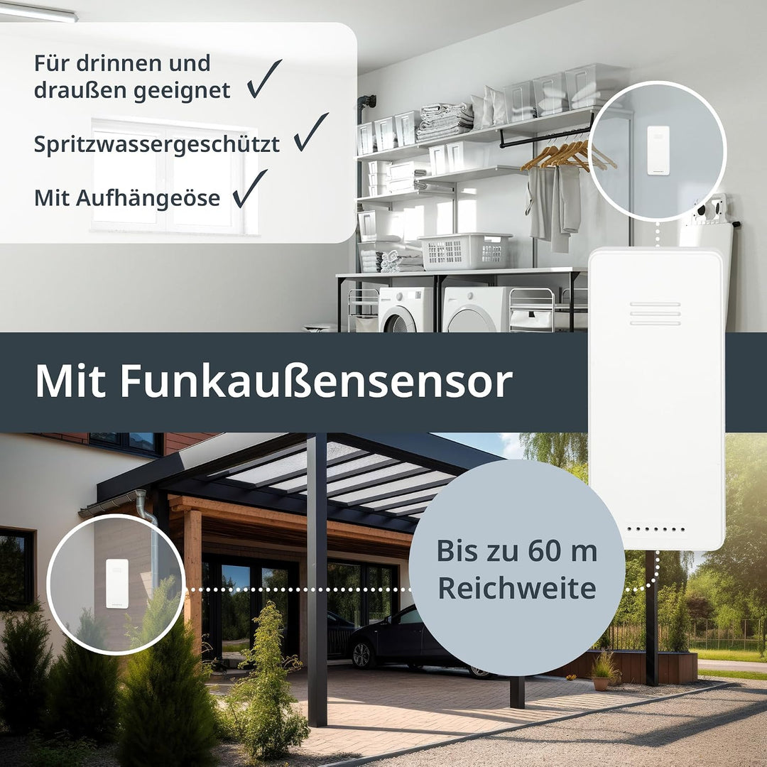 ADE Digitale Wetterstation Funk mit Aussensensor | Innen und Aussentemperatur | Luftfeuchtigkeitsmes